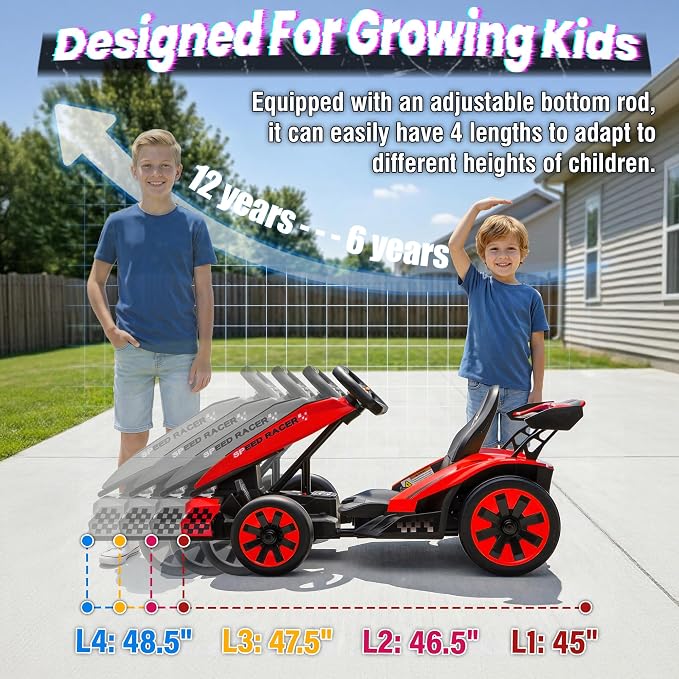 24V Electric Go Kart, Kids Drift Kart with Dual 400W Motors, Length Adjustable Seat, 8.2 MPH Max, 130LBS Max Load, Outdoor Ride on Toy Crazy Kart w/Bluetooth Music, Rainbow Light