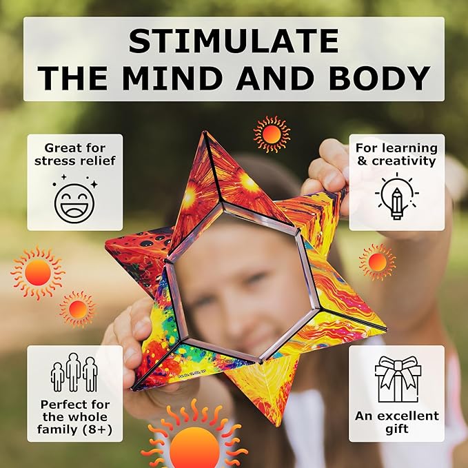 Shashibo Sensory Fidget Toy for Adults & Kids, Stress Relief Fidget Toy for Adults, Teens & Kids, Cool Fidget Toys for Desk, Classroom Must Have, Sensory Shape Shifting Cube, 100+ Possible Shapes