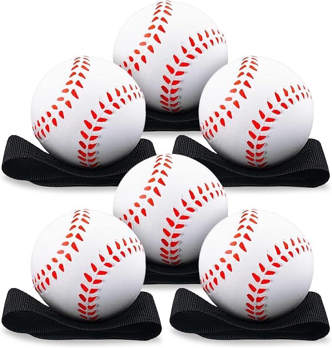 Playbees Reactive Practice Baseballs (6 Pack) – Wrist Return Training Balls for Hand-Eye Coordination – Portable Kids Outdoor Activity & Skill Trainer – Great Birthday Gift or Party Favor