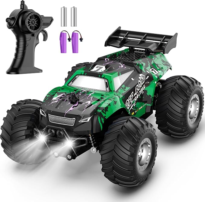 Remote Control Car, All-Terrain Remote Control Truck for Boys 8-12, Headlight, Dual Motors, 1:20, 10KM/H, 2.4GHZ, Speed-Friendly, Sturdy, Rechargeable RC Cars for Beginner, Kids 6+(Green)