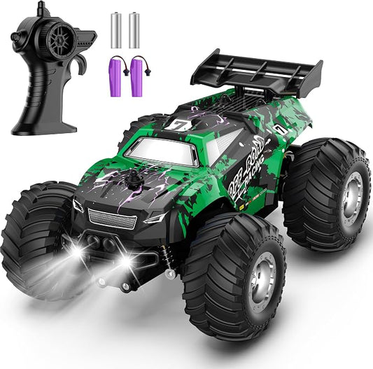 Remote Control Car, All-Terrain Remote Control Truck for Boys 8-12, Headlight, Dual Motors, 1:20, 10KM/H, 2.4GHZ, Speed-Friendly, Sturdy, Rechargeable RC Cars for Beginner, Kids 6+(Green)