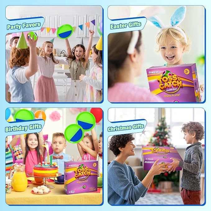 Sticky Toss and Catch Ball Game Set - Kids & Toddlers Outdoor Indoor Activity Toys for Boys Girls 3 4 5 6 7 8-12 Year Old - Great Games for Beach Pool Yard - Birthday Gifts Easter Basket Stuffers