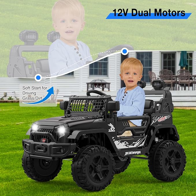 GarveeLife 12V Kids Electric Ride On Truck Car w/Parent Remote Control, Spring Suspension, LED Lights & AUX Port | Outdoor Ride Toy for Boys Girls
