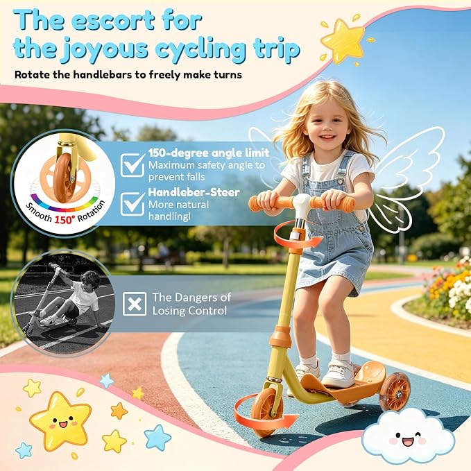 Three Wheel Scooter for Kids 2-5, Light Up Princess Scooters with Handleber-Steer, Adjustable Height Kick Scooters for Boys & Grils, Indoor and Outdoor Use