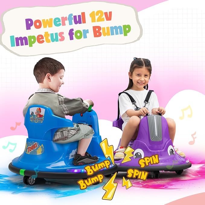 TOBBI Kids Snail Bumper Car, 12V Battery Powered Toddler Electric Ride On Toy with Parent Remote Control/Funny Stickers/360 Degree Spin for Children of Aged 1-6-Violet