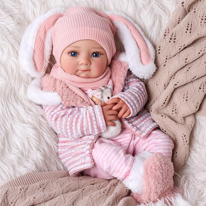 BABESIDE Reborn Baby Dolls - 17 Inch Soft Body Realistic Baby Doll Girl Lovely Awake Hand Painted Hair Girl Bebe Reborn de Silicona Real Life Baby Dolls with Gift Box for Kids Age 3+ Collectors