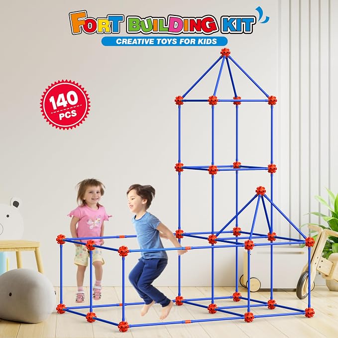 140 PCS Fort Building Kit for Kids Ages 4‑10, DIY STEM Educational Construction Fort Toy Set,Creative Kids Fort Builder Kit, Build Your Own Fort Indoor Outdoor Play Structure for Boys Girls