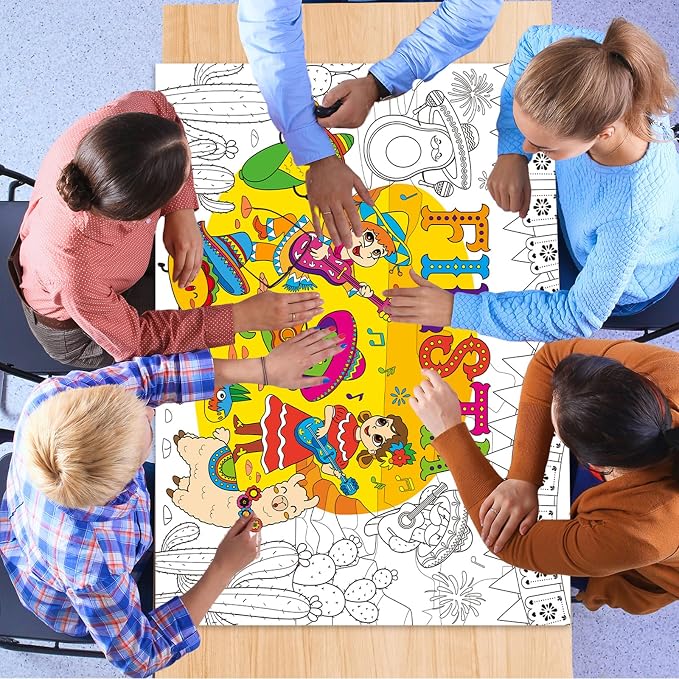 ZOIIWA Large Mexican Fiesta Coloring Poster Giant Coloring Sheet Page De Mayo Tablecloth Big Taco Jumbo Books for Craft Activity Game Home Birthday Party Decorations Supplies Favor 31.4 x 43.3 Inch