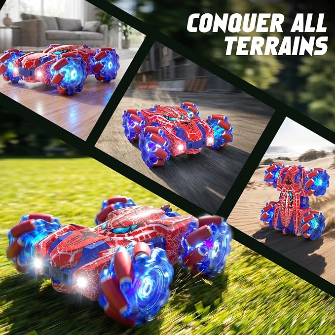 Spider Gesture Sensing Remote Control Car, Double Sided RC Cars with Full-Body Light, 2.4GHz Hand Controlled Rechargeable RC Stunt Car Toys for Boys 4 5 6 7 8 9 10 11 12