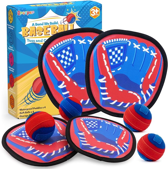 Toss and Catch Ball Game with Soft Balls & Sticky Baseball Gloves - Toys for Indoor, Outdoor, Yard, Beach, Pool, Camping - Birthday Gift for Boys, Girls, Toddler, Kids Ages 3-12 - Red