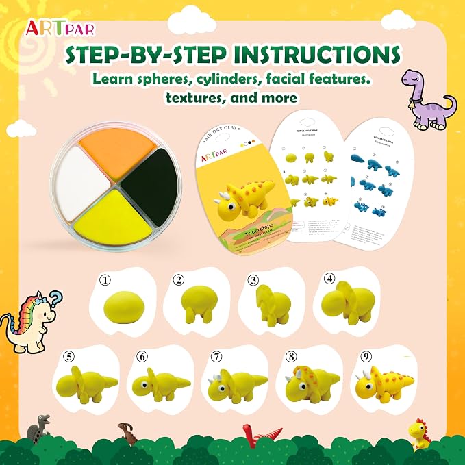 ARTPAR Air Dry Clay Kits,Dinosaur Modeling Magic Clay for Kids,12 Box Dinos DIY Art Crafts Kit,Safe & Non-Stick with Sculpting Tools & Tutorials, Family Party Favors for Boys & Girls Age 3-12 Year