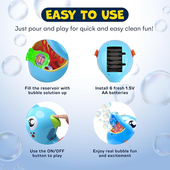 Kidzlane Bubble Maker Machine for Kids - Big Bubbles Speed Blower for Toddler's Outdoor Party Play - Makes 500 to 1000 per Minute (Bubble Dolphin) - Easter Basket Filler and Easter Gift for Children