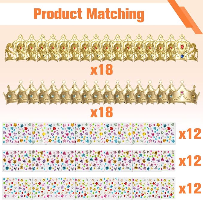 Bettoor 72 Pcs Foam Princess Crowns Set, Foam Crowns for Kids to Decorate, Crown Crafts for Kids to DIY Prince Crown Kit, Make Your Own Crowns with Rhinestone Stickers (36 Crown+36 Stickers)