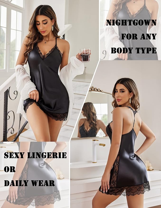 Avidlove Women Lingerie Satin Lace Chemise Nightgown Sexy Full Slips Sleepwear S-4XL