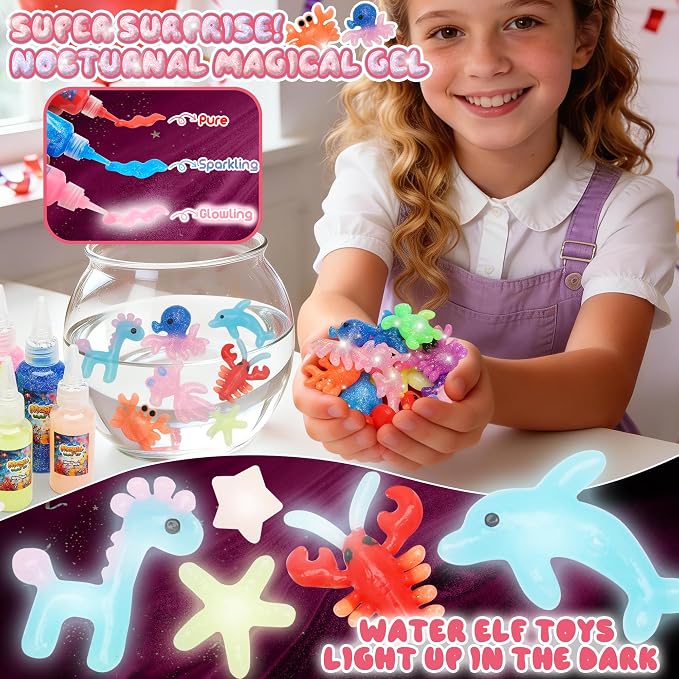 HunDun Magic Water Elf Toy Kit Gifts for Kids,Large Capacity Aqua Fairy Water Gel Kit for Kids with 22 Gels,Fun DIY Craft Kit,Squishy Maker,Make Your Own Squishies,Magic Water Pets
