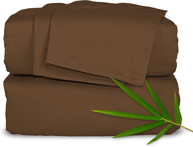 Pure Bamboo Full Sheets, Genuine 100% Organic Viscose Derived from Bamboo Bed Sheet Set, Luxuriously Soft & Cooling, Double Stitching, 2 Year Quality Promise (Full, Coconut Husk)