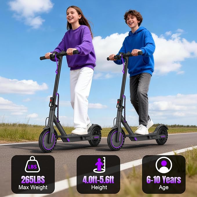 WERHY Foldable Kids Electric Scooter for Aged 6-10, 350W Motor, Max 12/16Miles Long Range, 19 MPH Max Speed, 8.5" Solid Tire, Lightweight Foldable E-Scooter with Dual Braking, Digital Display