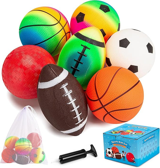 Soft Balls for Toddlers Kids 1-3 3-5, Easy to Grip 5" Small Balls 7 Pack, Mini Football Soccer Basketball Playgroundball - First Birthday Gift Baby Toys for Boys Girls
