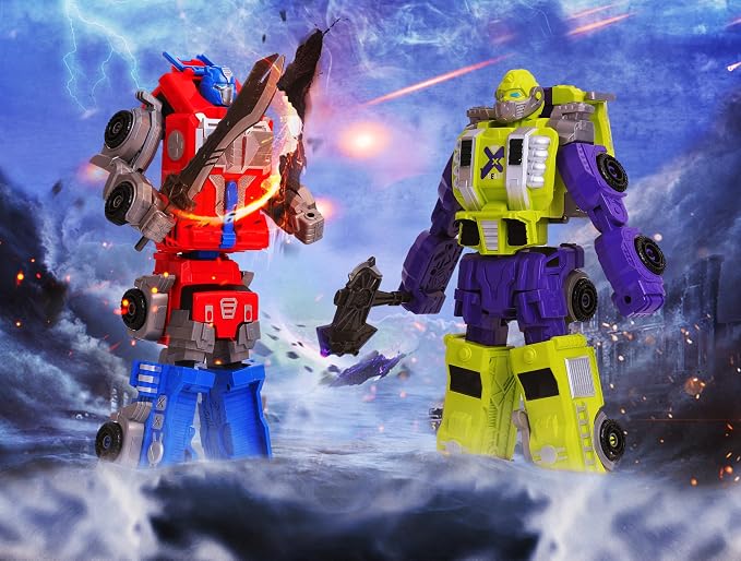 MIEBELY 2Pcs Magnetic Transforming Robot STEM Toy for Kids Ages 3-6 | 2 magnetic transform vehicles, each turns into beast, combine into robot, durable plastic, STEM gift for boys girls 3-6