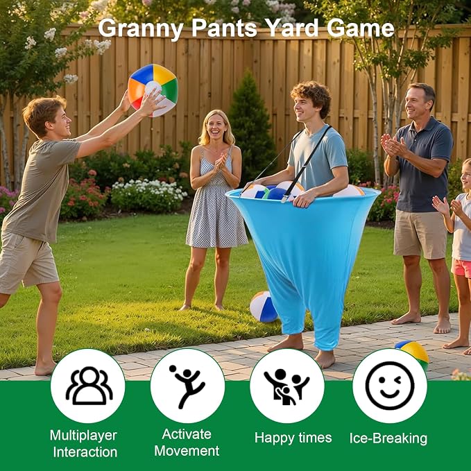 17 PCS Granny Pants Yard Game Easter Games Set, 2 Oversized Granny Funny Pants with 10 Balls, 2 Air Pumps, Outdoor Tossing Games for Kids Backyard Lawn Easter Carnival Party Reunion Gathering 4+ Ages