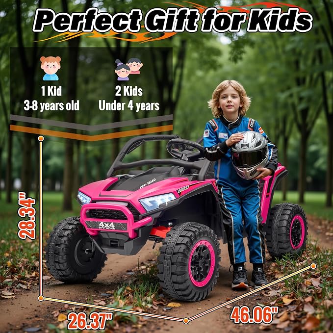 24V Ride on Car, 2 Seater XL 4X4 Off-Road UTV w/RMP2000W Powerful Motors, Remote Control, Bluetooth Music, LED Lights, 24 Volt Ride on Toys for Big Kids, R-Red