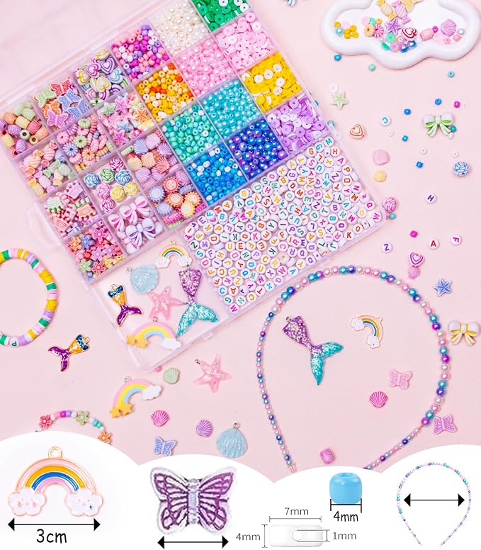 MiuCo Bracelet Making Kit for Kids Girls - Cute Beads for Jewelry Making Kits with Charms - Arts and Crafts for Make Necklaces - Birthday Gifts for Kids Girls Ages 5 6 7 8 9 10