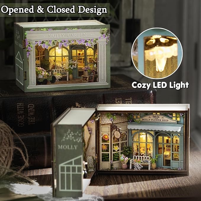 TuKIIE DIY Miniature Dollhouse Kit with Furniture, 1:32 Scale Opened & Closed Mini Cube Wooden Doll House Book Nook Creative Room for Kids Teens Adults(Molly Garden)