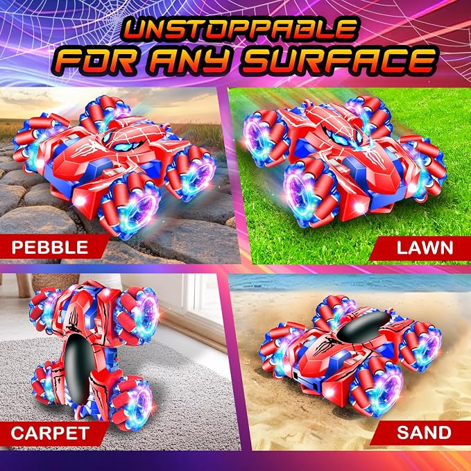 Spider Remote Control Car, 2.4Ghz Rechargeable Rc Cars 360° Rotating 4WD Stunt Car with Cool Lights | Double Sided Drift | Indoor Toys for Kids Ages 3-12 | Birthday