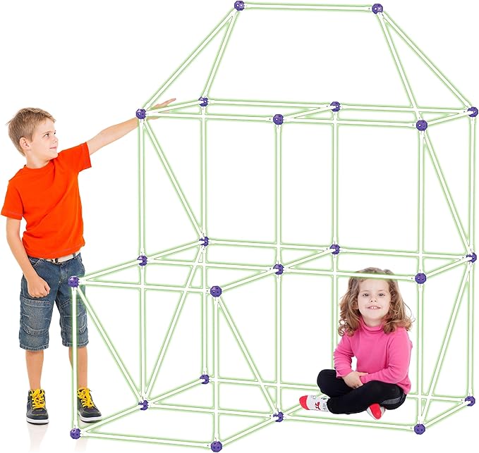 PicassoTiles Glow-in-The-Dark Indoor Outdoor Tunnel Tent Kids Fort Building Kit Playhouse for Boys & Girls Ages 3+ STEM Construction Toy Creative, Imaginative Play, and Problem Solving Skills PTC125G