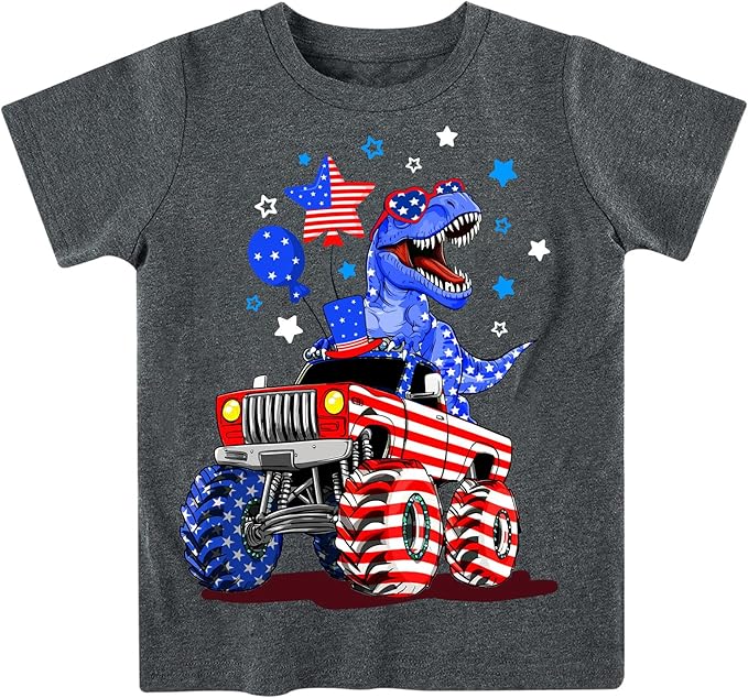 Lovekider Cotton Shirt for 3-6T Boys Truck Dinosaur Toddler Kids T-Shirt Short Sleeve Excavator Construction T-Rex Tee Shirts