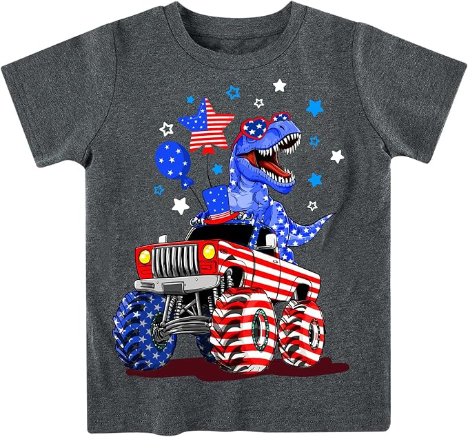 Lovekider Cotton Shirt for 3-6T Boys Truck Dinosaur Toddler Kids T-Shirt Short Sleeve Excavator Construction T-Rex Tee Shirts