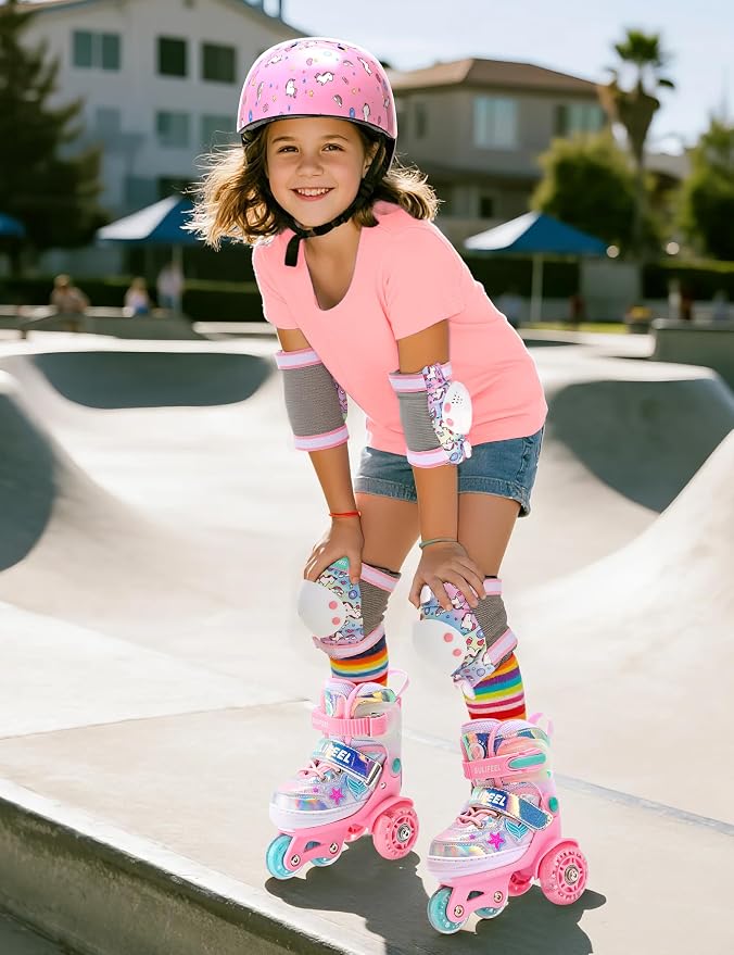 SULIFEEL Adjustable Roller Skates for Girls Boys Kids,Fun Illuminating Light Up Flash Wheels Three-Point Type Balance Suitable for Beginners Indoor Roller Skating