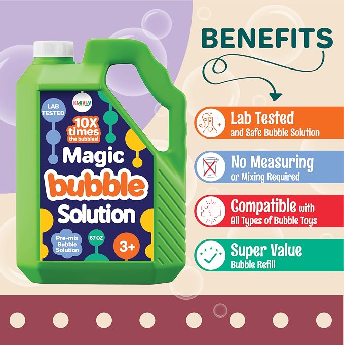 67 OZ Iridescent Bubble Solution Refill | Non-Toxic Pre-Mix Bubble Refill Solution No Mixing or Measuring Required | Bubbles for Kids | Bubbles Bulk | Bubble Machine Solution | Giant Bubbles (67 OZ)