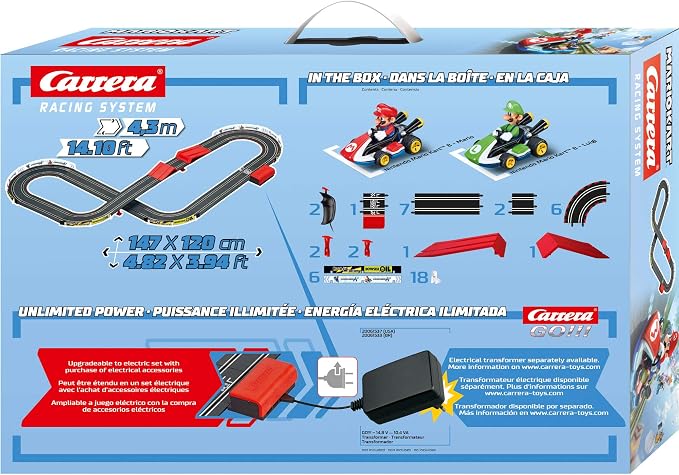 Carrera GO Mario Kart Slot Car Race Track Set - Battery Powered (Ages 5+) | Battery-powered slot car track, Mario Kart toy for kids 5+, includes Mario & Luigi cars, jump ramp, 14.1-ft track