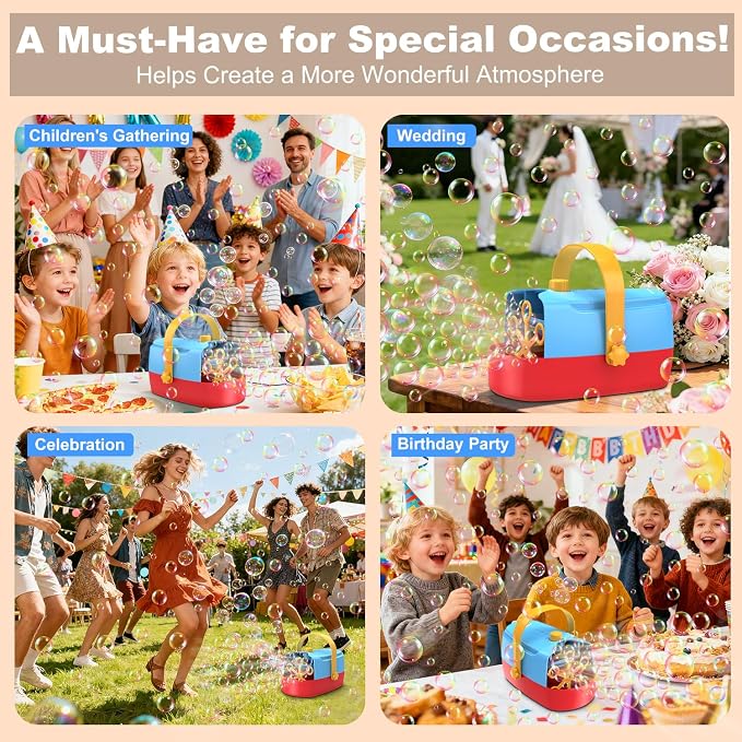 Bubble Machine Durable Automatic Bubble Blower, 18000+ Big Bubbles Per Minute Bubbles for Kids Toddlers Bubble Maker Operated by Plugin or Batteries Bubble Toys for Indoor Outdoor Birthday Party