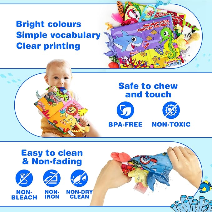 Vanmor 2 Pack High Contrast Crinkle Baby Cloth Books 0-6 Months, Interactive Sensory Touch Feel Soft Busy Books for Infants, Tummy Time Car Seat Travel Essentials, Montessori Newborn Development Gift