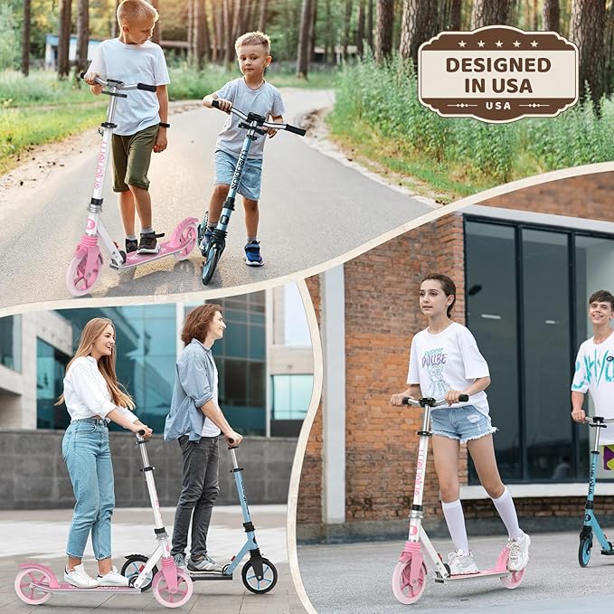 WAYPLUS KS1 Kick Scooter for Ages 6+,Kid, Teens & Adults. Max Load 240 LBS. Foldable, Lightweight, 8IN Big Wheels for Kids, Teen and Adults, 4 Adjustable Levels. Bearing ABEC9 FED Fitness