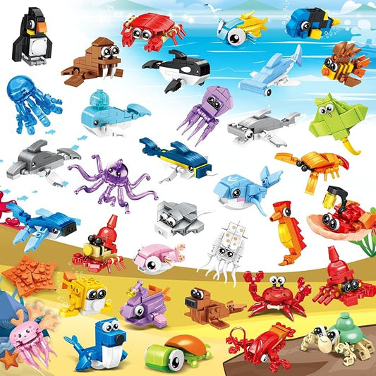 36 PCS Mini Building Blocks Sets Party Favors for Kids 4-8, Small Ocean Animals Building Blocks Sets for Goodie Bag Stuffers, Prize Box Toys for Kids Classroom, Classroom Prizes