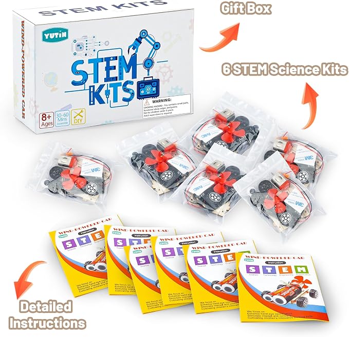 STEM Science Kits for Kids Age 8-12, 6 Set Wind-Powered Cars Science Experiments 8-10 9-12, Wood Building Crafts Kit for Boys Girls, School Classroom STEM Projects Toys Gifts for 8 9 10 12 13 Year Old