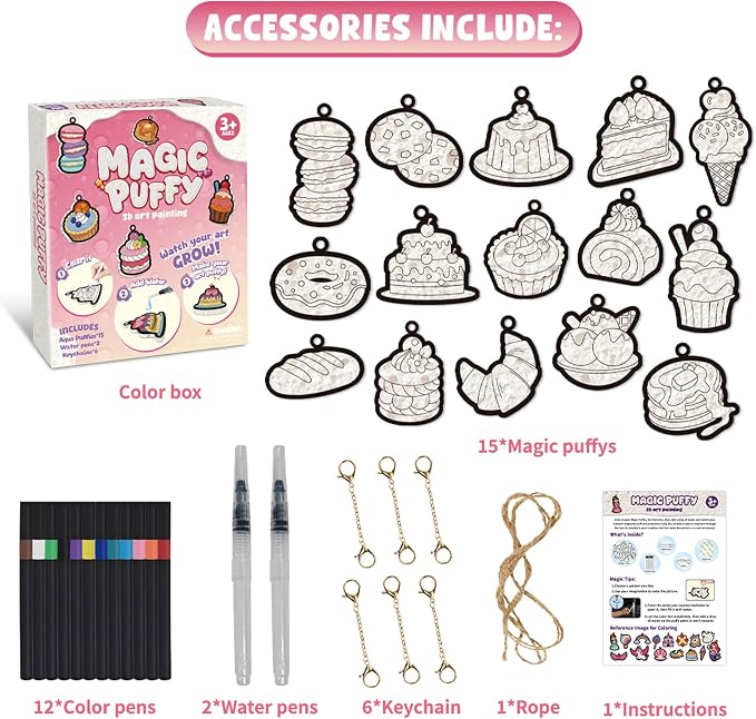 MZYTOZA 3D Art Craft Aqua Magic Puffs Paint Kit - Magic Foam Texture Painting Kit, 15 Mess-Free Paint by Number Craft for Kids, Christmas Gift Idea & Stocking Stuffer(Dessert Style)