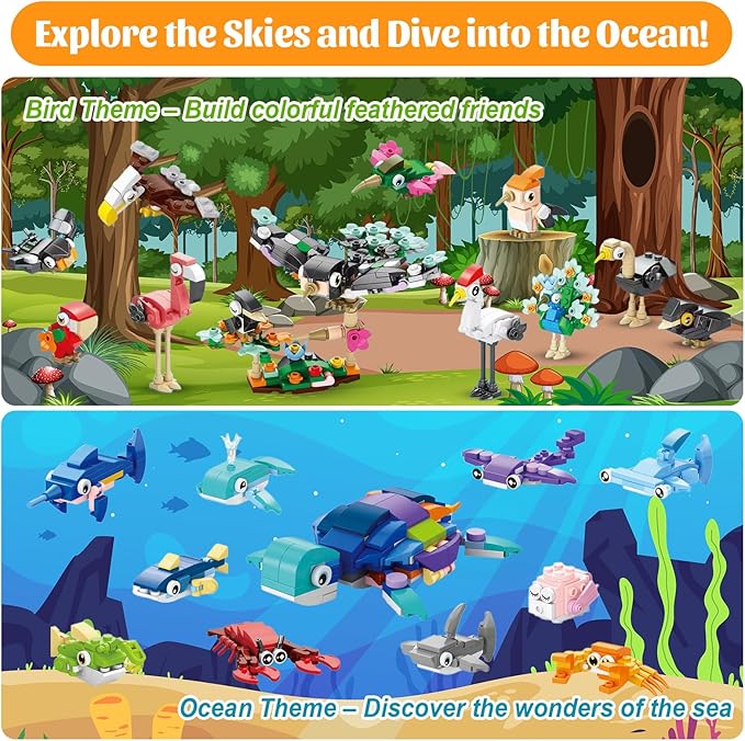 40 Packs Party Favors for Kids – 999+ PCS Animal Building Blocks, 4 Themes: Ocean Birds Insects Farm – DIY Toys for Boys Girls Ages 6-12, Goodie Bag Stuffers, Classroom Prizes, Easter Basket Stuffers