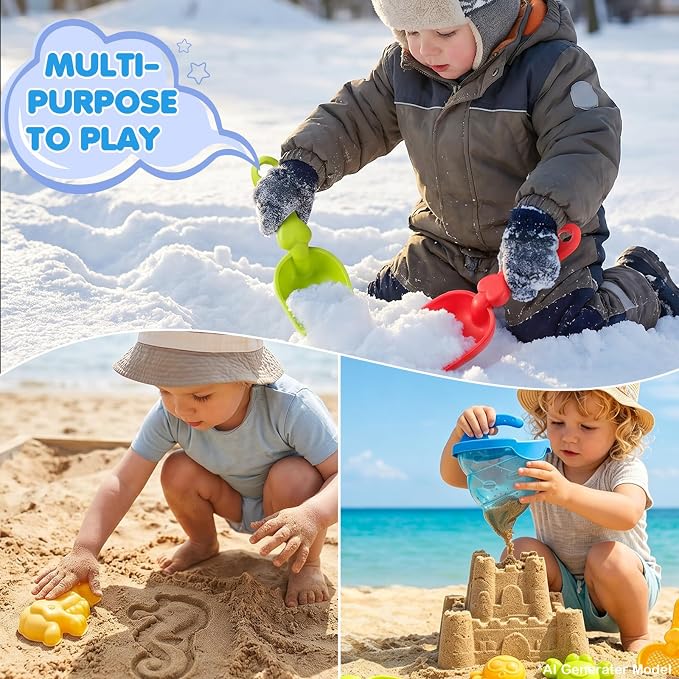 11 PCS Kid Beach Toys,Sand Water Funnel with No Partition, Silicone Plug,Beach Shovels and Sand Molds for Kids Boys Girls Ages 3-13