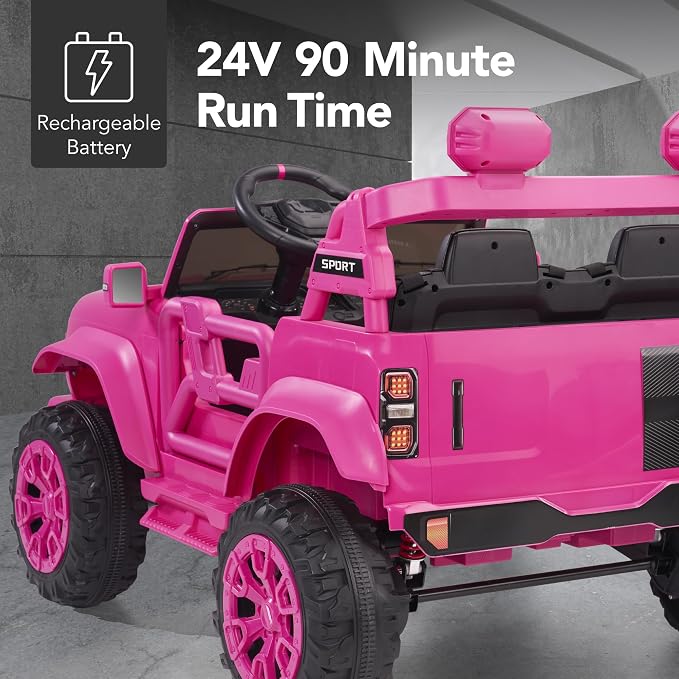 Best Choice Products Kids 24V 2-Seater Electric Ride On Car Truck w/ 132lb Weight Capacity, Parent Control, Bluetooth, LED Lights - Ultimate Pink