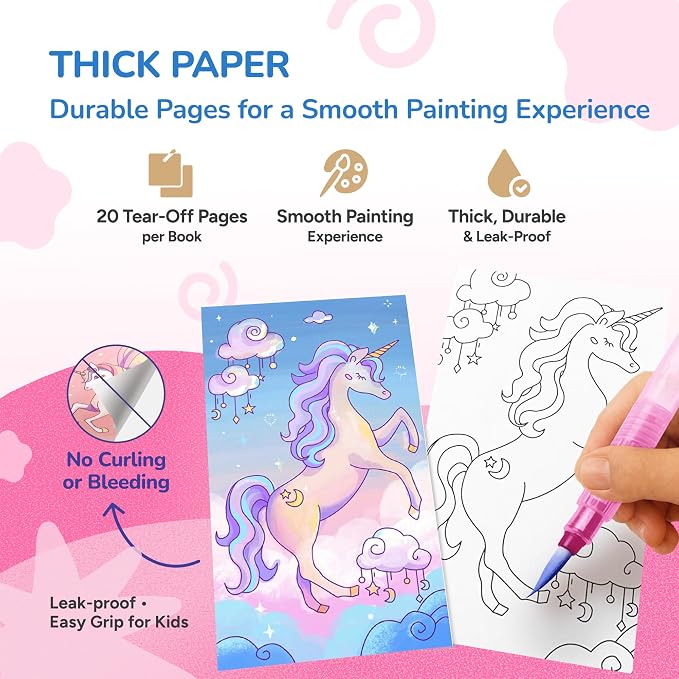 JoyCat Pocket Paint with Water Coloring Books for Kids, Art & Craft Activity Toy Set, Creative Travel & Home Painting Kit, Gifts for Girls & Boys Ages 3-8 (Magical Pony)