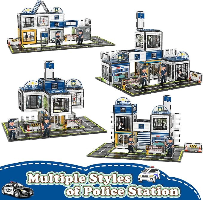 AFUNX Magnetic Tiles, 50PCS Police Station Theme Building Blocks Set, Magnet Building Blocks and STEM Preschool Toys for Toddlers Kids Ages 3-5 5-7 8-10