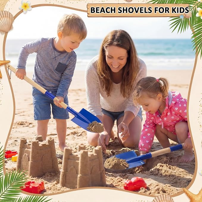 4 Pcs Detachable Kids Beach Shovels, 27" Long Kids Gardening Tools Bulk Metal Sand Shovels with Wooden Handle for Digging Shoveling Sand Snow Gardening Tools Beach Toys Gifts(Blue)