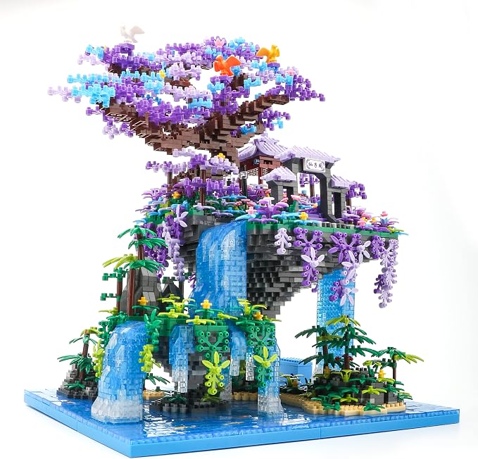 The Moon Palace Chinese Architecture Micro Building Blocks Set with LED Lights, 4574PCS Cherry Blossom Tree Model Kit, Collectible Cultural Gift for Adults & Teens