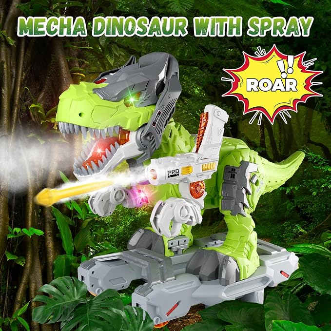 Baby Ride On Toy Cars, Toddler Electric Dinosaur Push Riding Car with Light Music, Smoke & Launcher Toy, Preschool Kids Scooter Foot-to-Floor Ride On Toy, Christmas Birthday Gifts for Kids