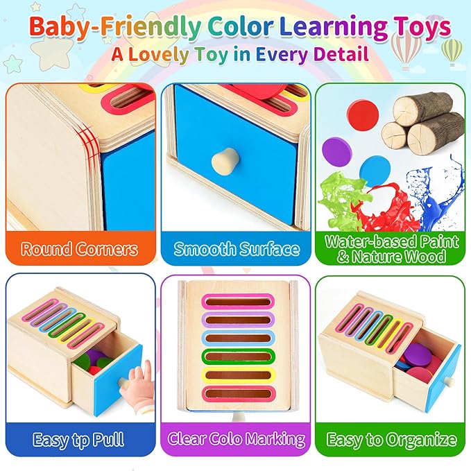 FCSONU Toddlers Montessori Coin Box Toys for 1 2 3 Year Old Boys Girls, Drawer Box Toy for Ages 2-4 Kids, Learning Color Sorting Sensory Toys, Easter Birthday Gifts for Baby 12-18 Months