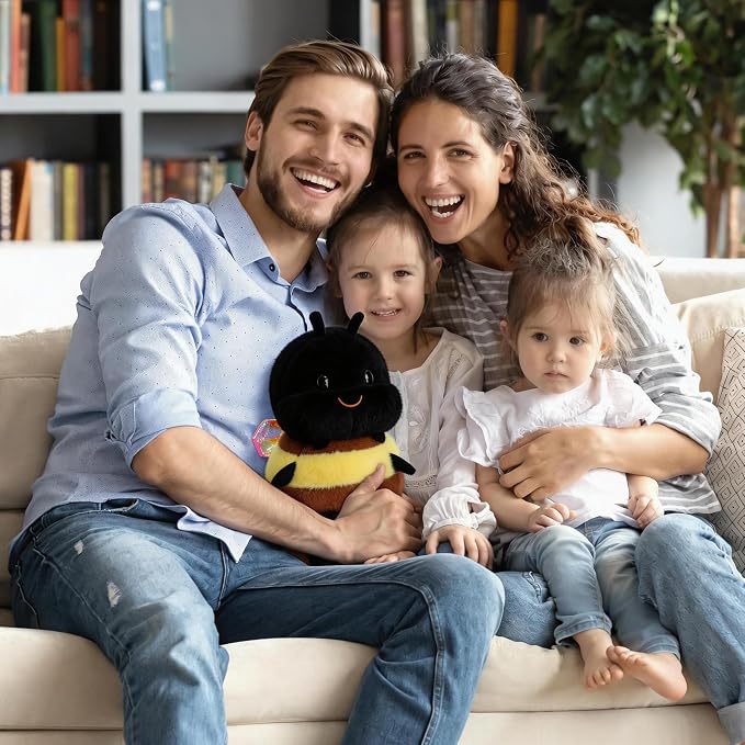 Chubby Smiling Bumblebee Plush Toy - Cute & Fluffy Bear Bee Stuffed Animal, Soft Companion for Kids & Adults, Unique Insect - Themed Gift (8 inch)